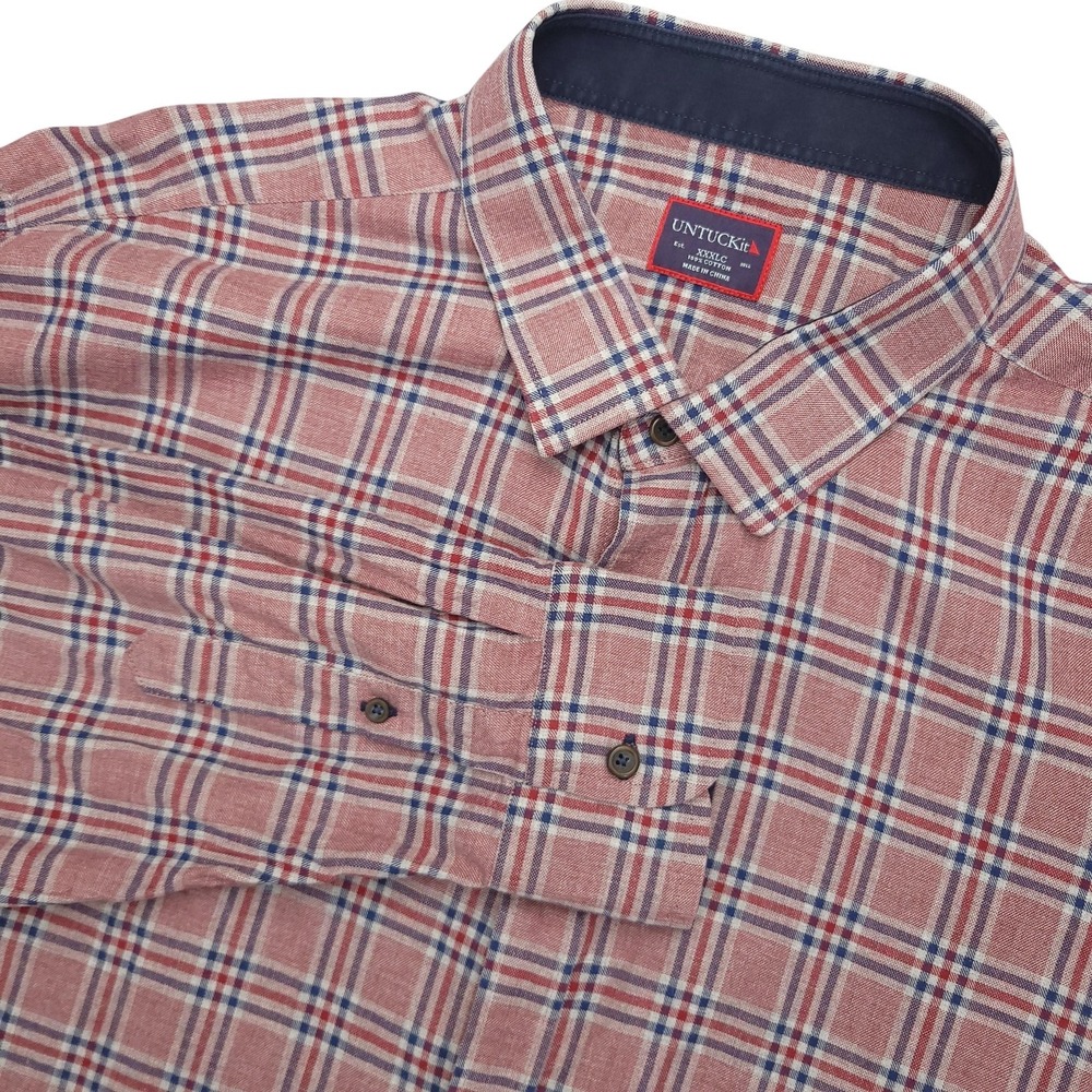 UNTUCKit Shirt Mens 3XL Red Plaid Flannel Long Sleeve Button Up Casual Cotton